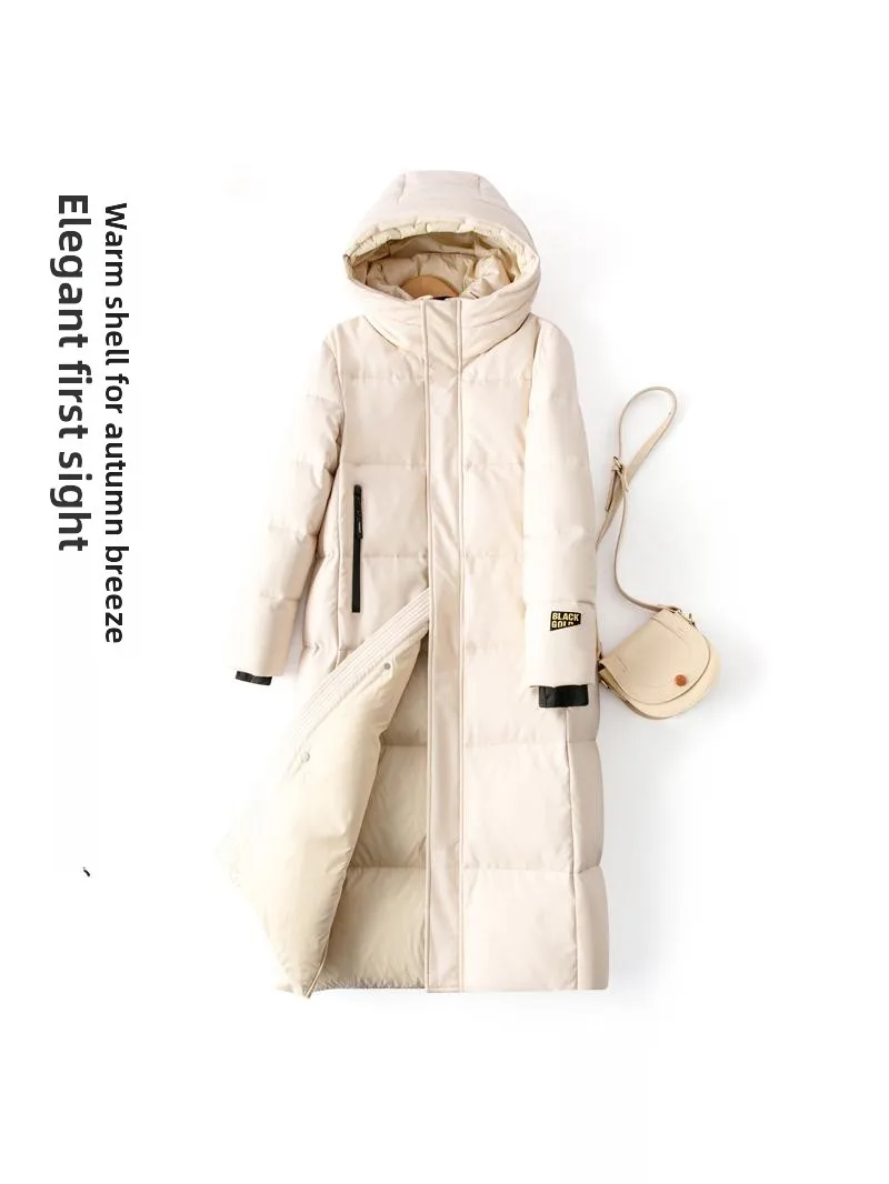 

Winter 2025 Women's Mid-Length eepskin down Jaet Thiened Long Sve Coat with Detachable Cap Full Size Available