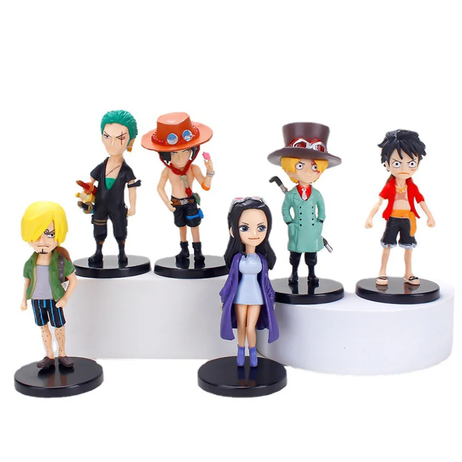 6pcs Anime One Piece Figure 8Cm Mini Toys Luffy Sanji Boa Hancock Ace Roronoa Zoro Doll PVC Model Car Ornament Children's Gifts