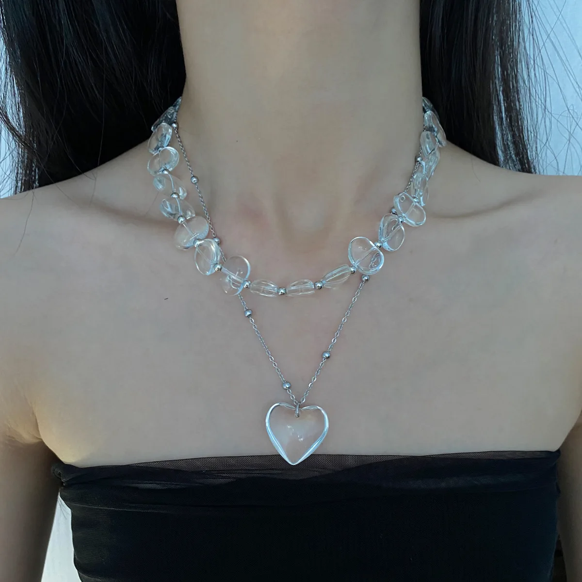 

Irregular Transparent White Crystal Heart-shaped Pendant Necklace For Women Trendy Daily Wear Accessories Gifts
