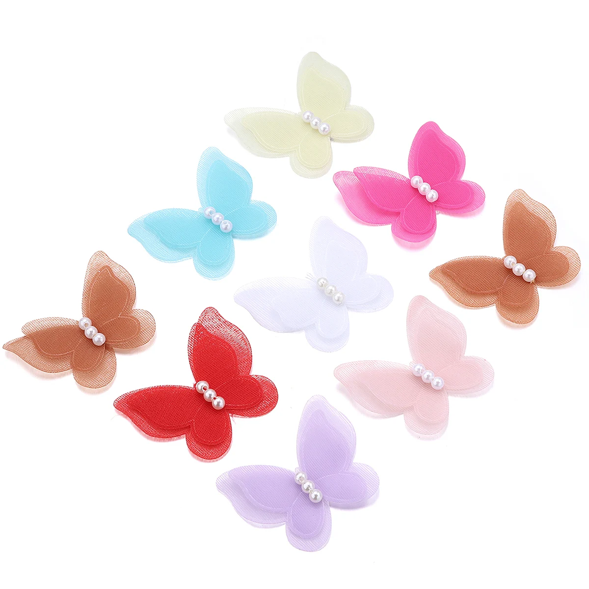 10 قطعة الأورجانزا النسيج فراشة يزين ثلاثية الأبعاد 4.3x3.7 سنتيمتر شبكة اللؤلؤ فراشة حالمة شفافة DIY بها بنفسك الخياطة الحرفية الديكور