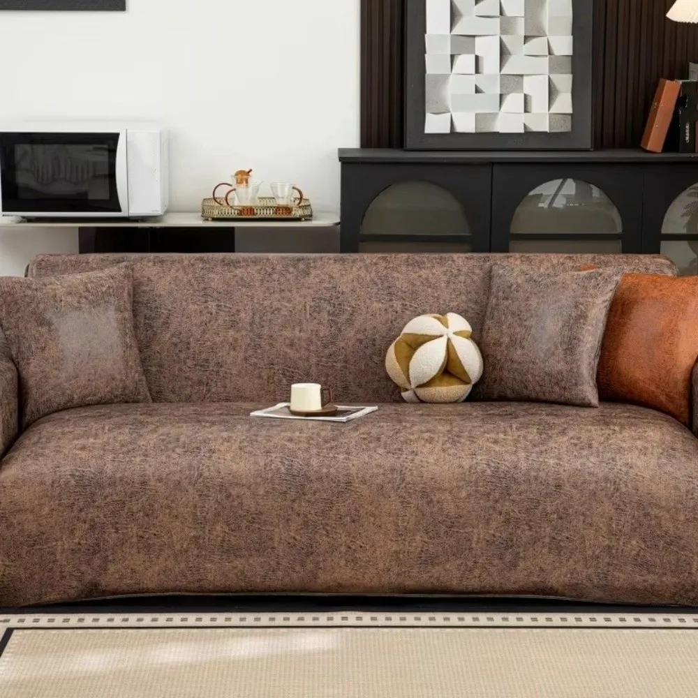 Non-Slip All-inclusive Sofa Cover Leather-Look Waterproof Elastic Sofa Cover Thick Washable Stretch Sofa Cover Living Room