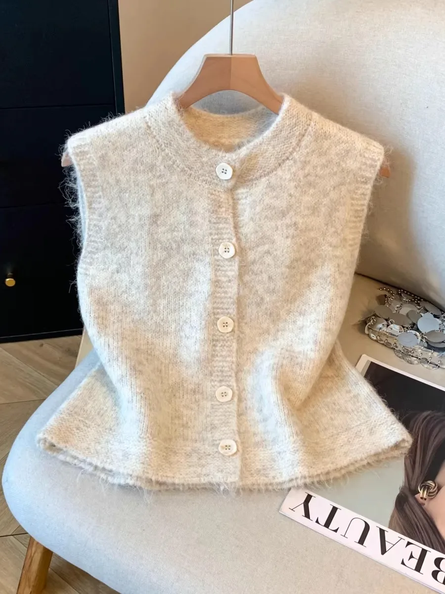 

Женский укороченный вязаный жилет Ele Pure Color на одной пуговице для весны, осени и зимы