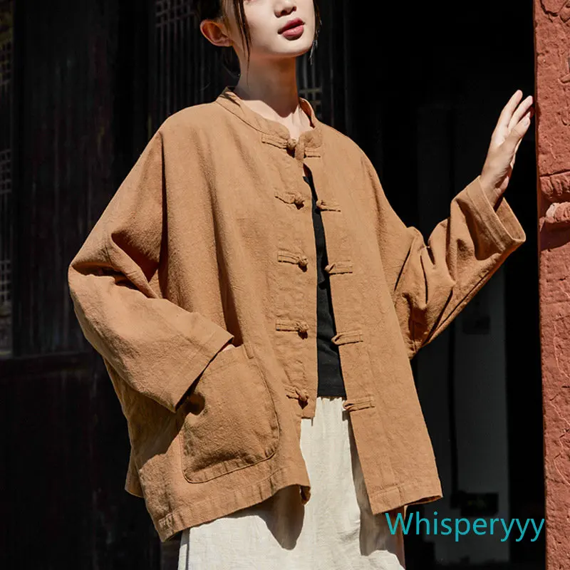 

Spring New Cotton and Hemp Women's Literary Retro Ramie Cardigan Bat Long-sleeved Female Linen Coat Chinese Traditional Clothing