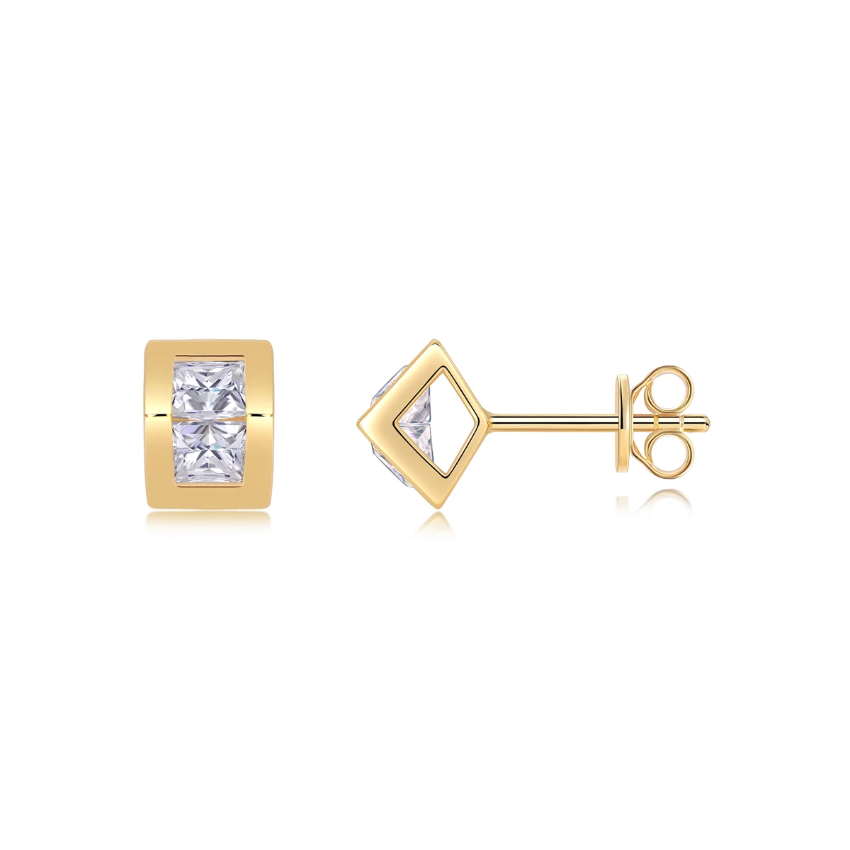 

JIUZUAN 2pcs Moissanite Square Design Stud Earrings - S925 Silver 18k Gold Plated Sparkling, perfect for women's daily wear