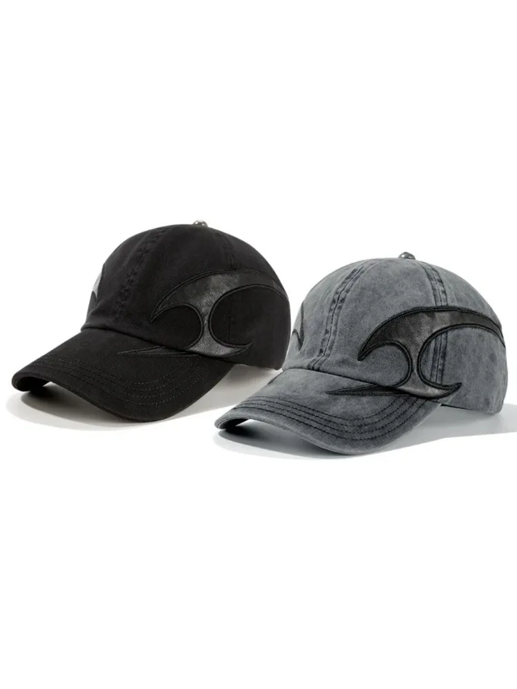 Casquette de baseball en denim brodée de flamme foncée – Chapeau de camionneur délavé en détresse, pour les couples, mode streetwear, couvre-chef hip-hop