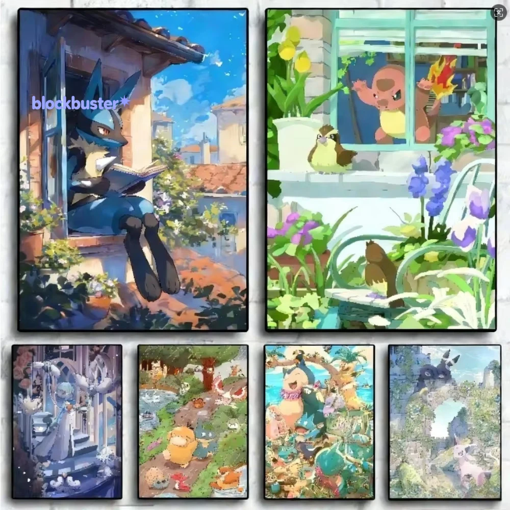 1 Unidad Kit DIY Pintura de Diamantes Anime Pokémon Bulbasaur Charmander, Sin Marco, Imagen en Estilo Acuarela