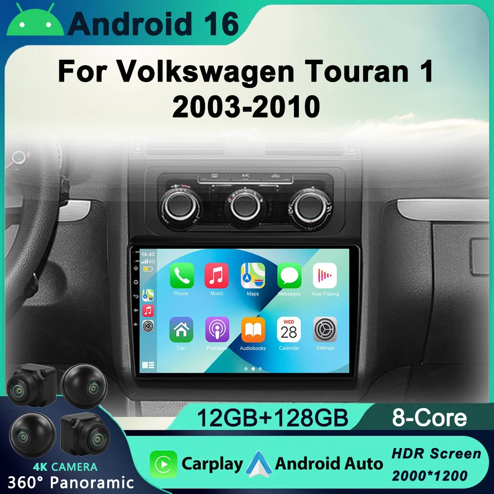 

Android 16 Car Radio For Volkswagen Touran 1 2003-2010 Carplay Navi Auto GPS 4G Multimedia Auto Stereo BT IPS Screen