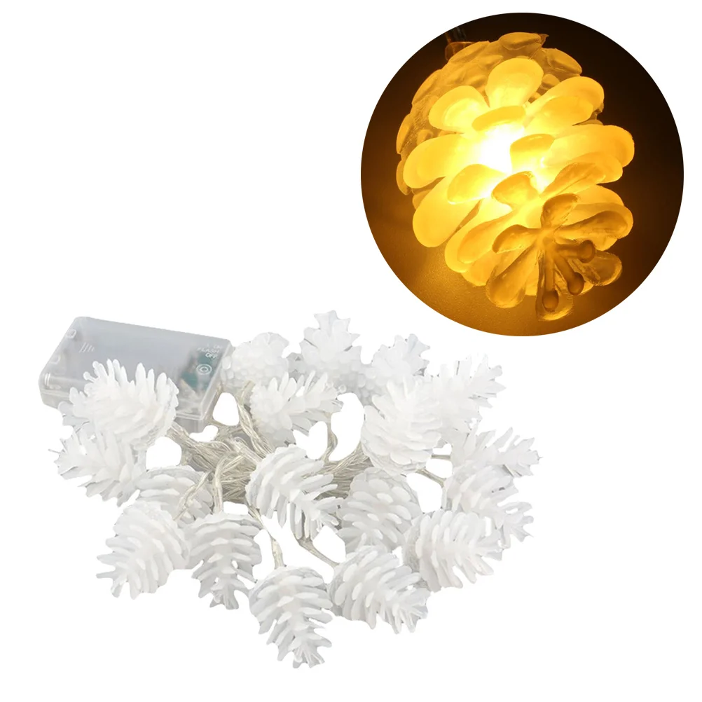 20 سلسلة أضواء LED كوز الصنوبر 2 متر تعمل مقاومة للماء أضواء الجنية الصفراء الدافئة للديكور الداخلي والخارجي لعيد الميلاد