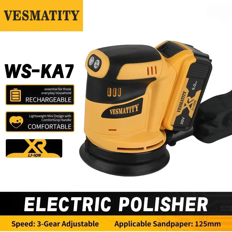 Heavy‑Duty Orbital Sander Speed Adjustable Dust Collection Wood Polishing Tool for Construction Workshop For Dewalt Battery