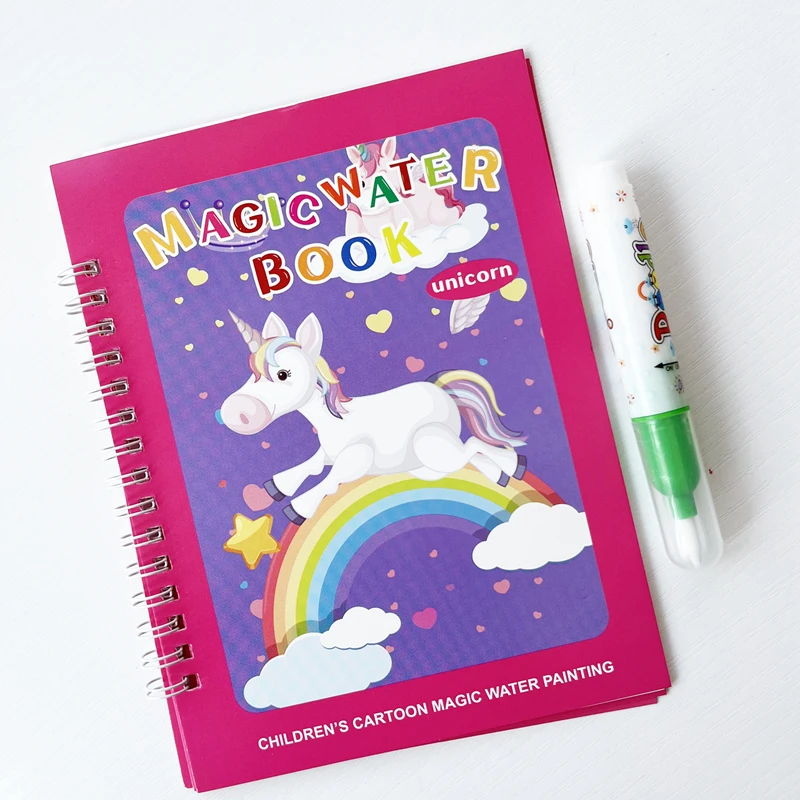 Książka do malowania magiczną wodą dla dzieci 2 w 1 - zestaw do kolorowania wielokrotnego użytku z naklejkami, kreatywną grafiką i zabawą z naklejkami