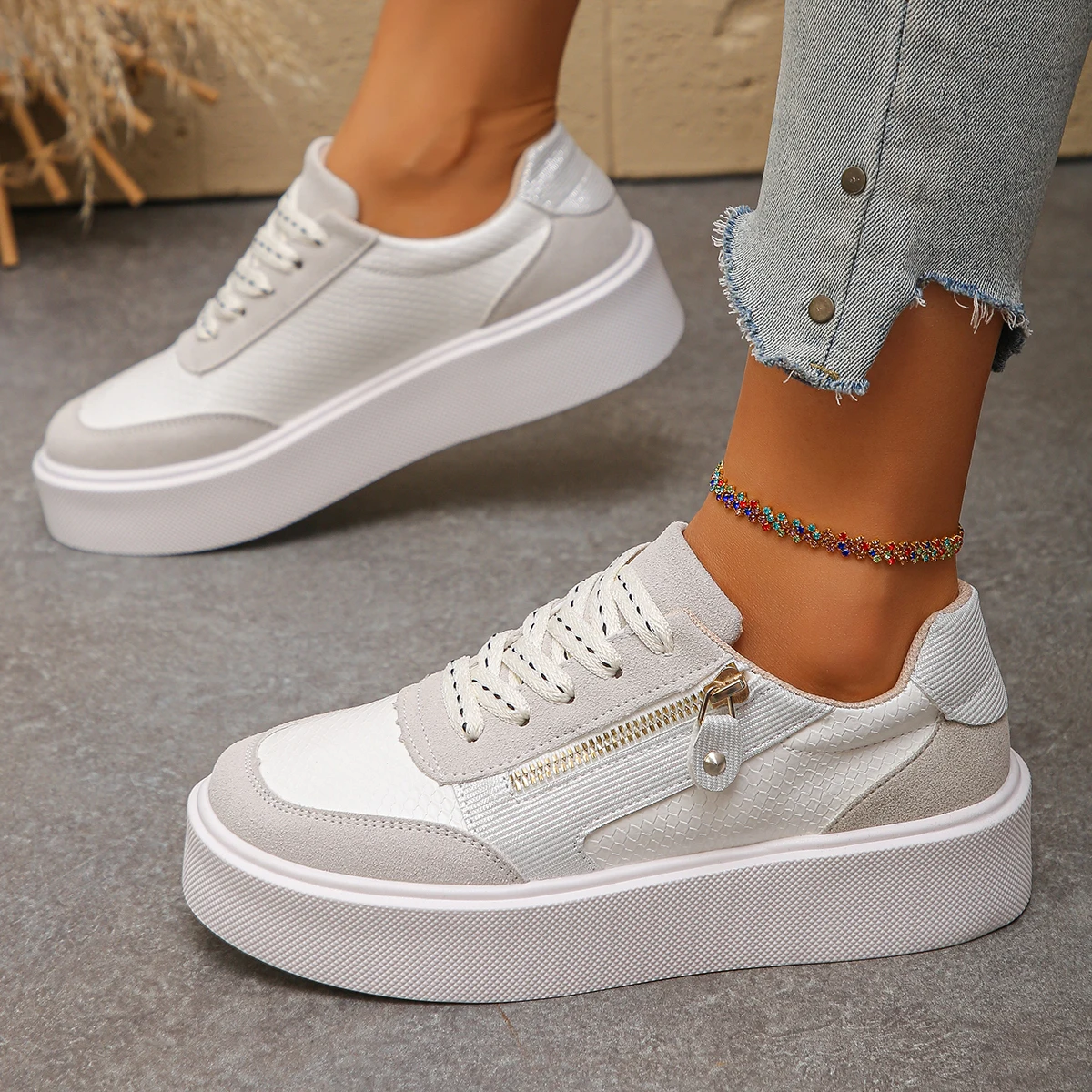 

Outdoor Fitness Running Sneakers Thick Sole Sports Women Shoes Fashion Side Zipper Casual Shoes Plus Size Walking Trainers New