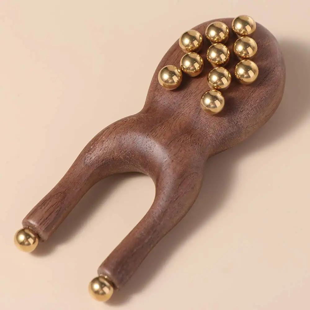 

Многофункциональный массажер для лица Гуаша с 12 медными бусинами, антистатический, для лифтинга фасций, расческа для меридианов, с деревянной ручкой