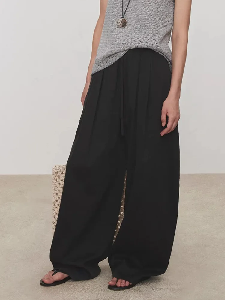 Dave&di Casual Pants With Multiple Pleats, Loose And Wide Legs, Simple Solid Color, Breathable And Comfortable, Versatile Lanter