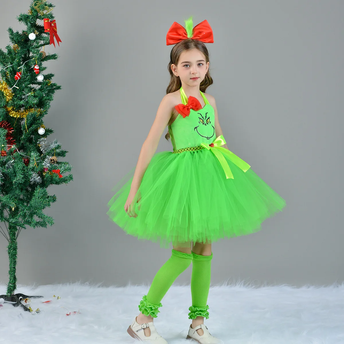 Green Monster Costume for Girls Christmas Halloween Party Dresses Girl Tutu Dress Fancy Dress Up Baby Birthday Outfit - view 2
