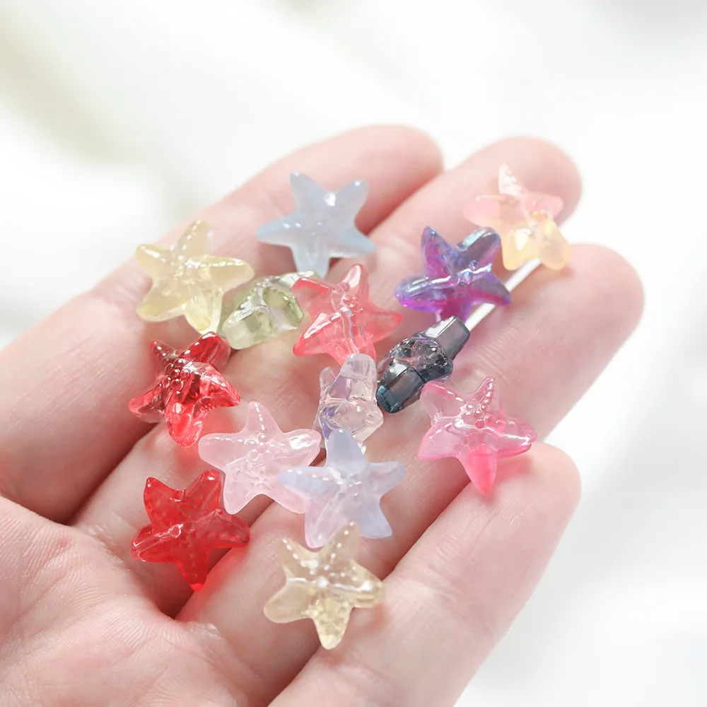 10Pcs New Glass Starfish Beads Scattered Beads Glass Bead Holes Handmade DIY Bracelets Necklaces Jewelry Accessories Wholesale