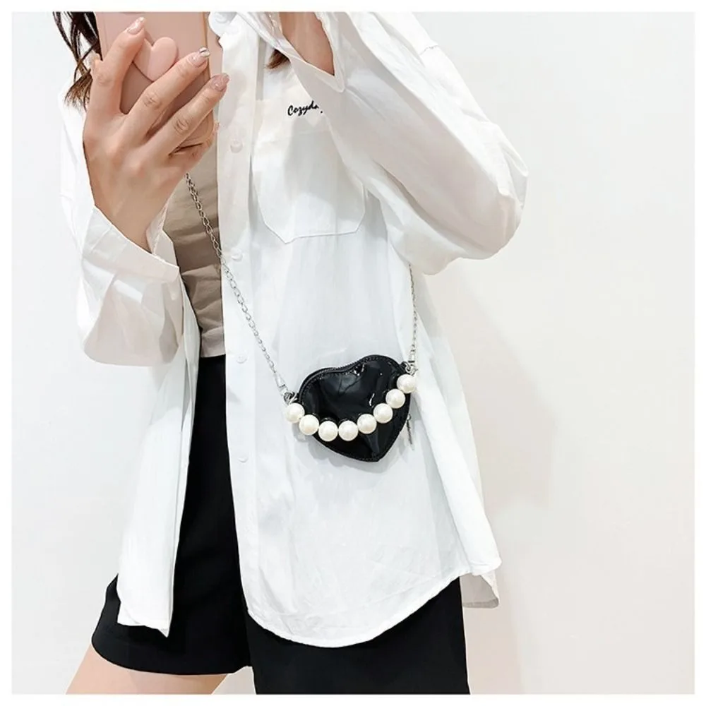 Heart Shape Design Shoulder Bags Fashion Solid Color Chain Strap Crossbody Bags Pearl Handle Chain Bag Ladies