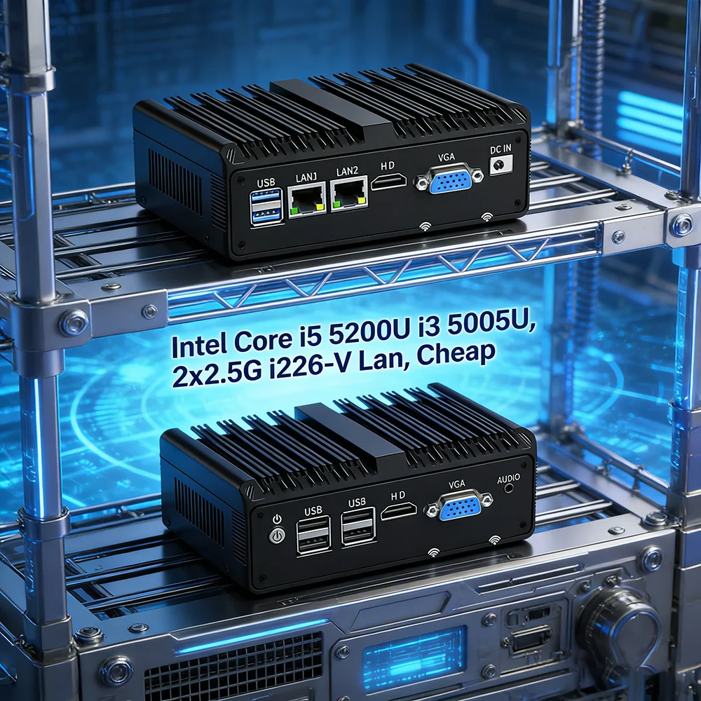 

Безвентиляторный мини-ПК для домашнего офиса с процессорами Intel i5 5200U, i3 5005U, Celeron J1900, N2840, улучшенная версия с функцией фаервола, 2x2.5G, для pfSense