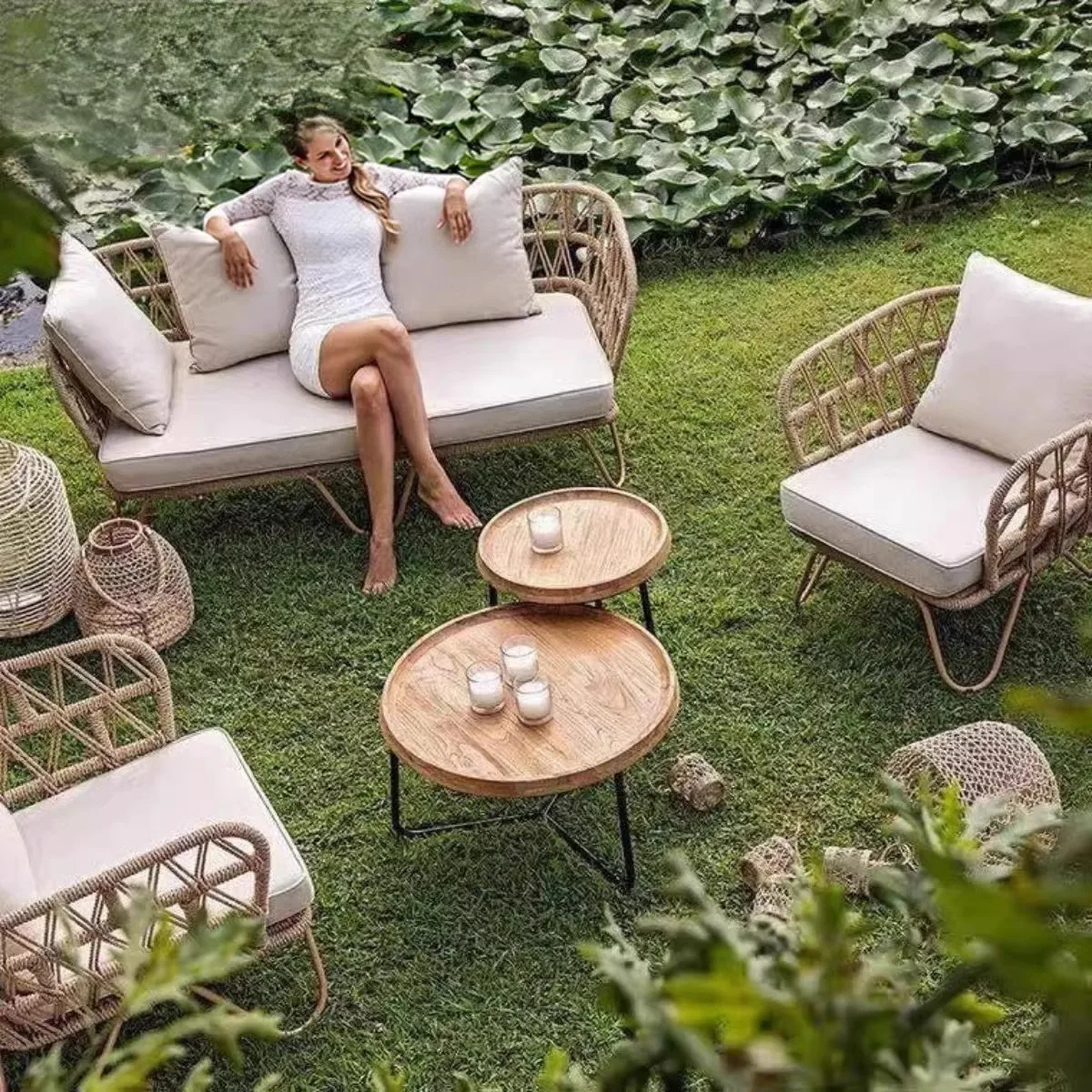 Outdoor touw weven high-end bankcombinatie hotel homestay waterdicht en zonnebrandcrème villa outdoor rotan weven binnenplaats