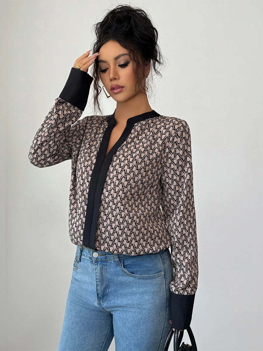 Luźna, długa bluzka damska z nadrukiem, europejski styl, elegancki, chińskie pochodzenie, 100% inne materiały, bluzka dla kobiet.