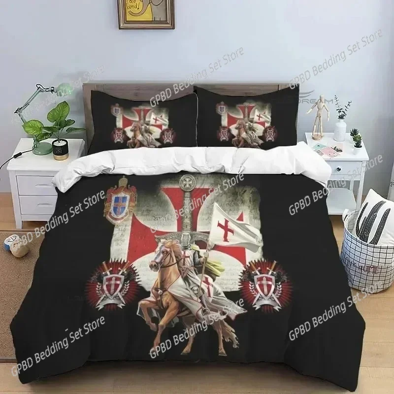 3D Print Medieval Knights Templar Comfortable Duvet Quilt Cover Pillowcase Bedding Set Children Bedroom Decoration Home Textile