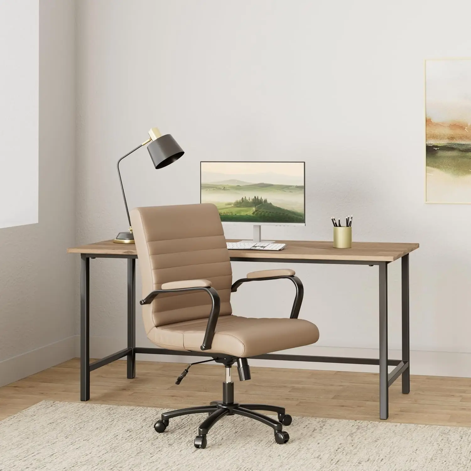 Office Use, Bonded Leather, Brown/Black, BIFMA Compliant Modern Comfort Mid-Back Chair