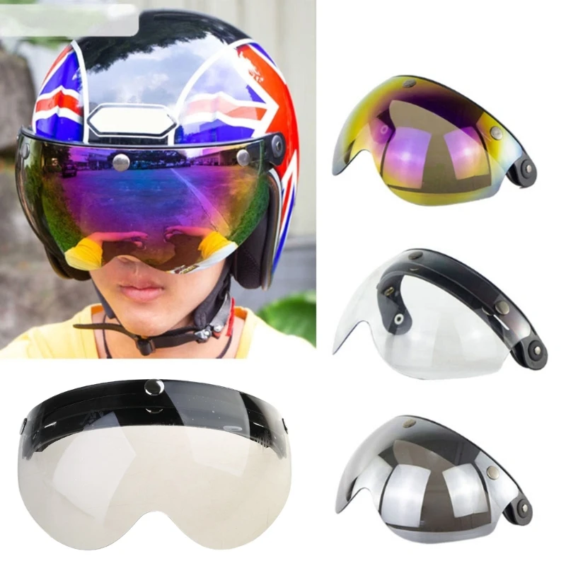 Visera de protección de burbujas de 3 snap, visera de gafas de sol de cara abierta con lente de casco colorida, lente facial para montar en motocicleta