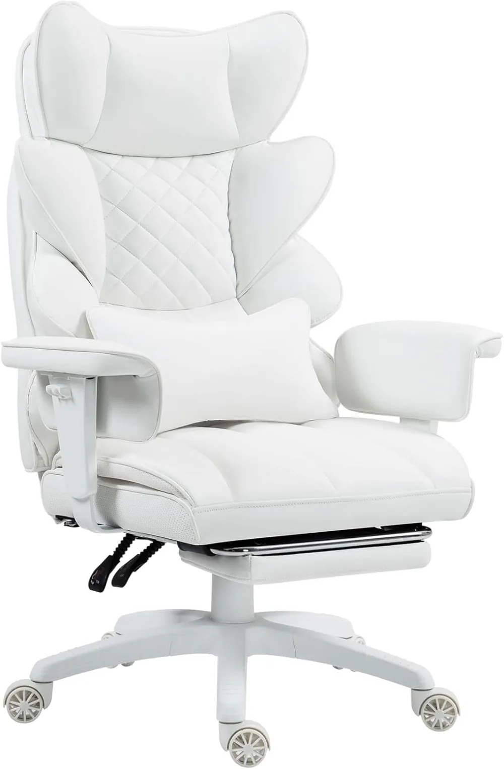 Big and Tall Office Chair with Pocket Spring Cushion and Lumbar Support,High Back Computer Gaming Chair (PU Leather, White)