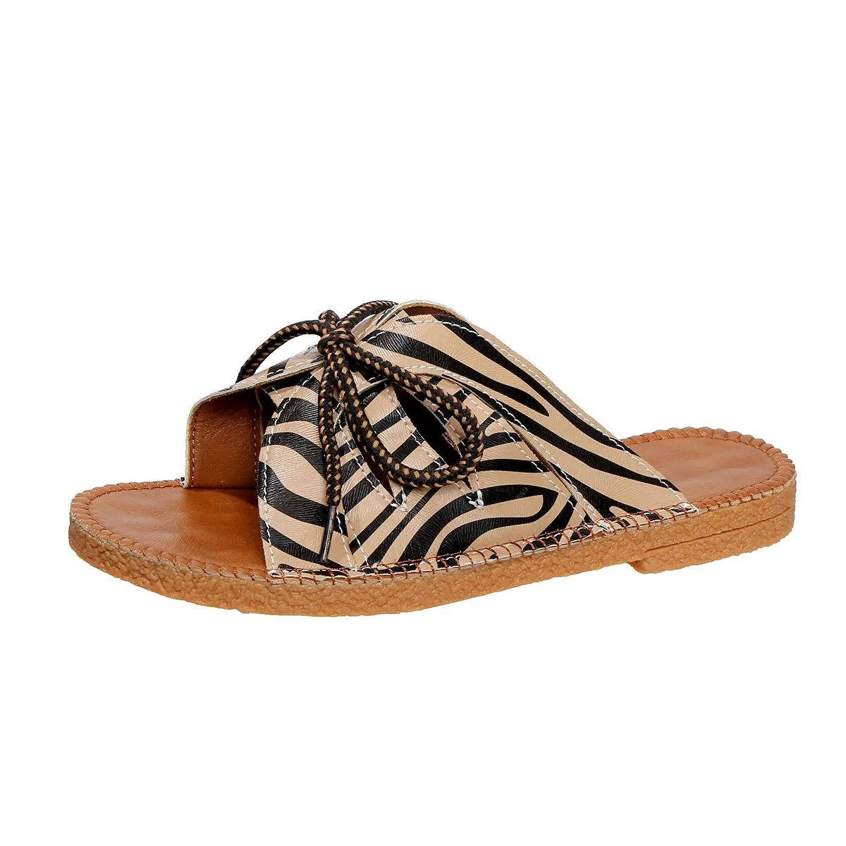 

Женские повседневные пляжные праздничные тапочки, летние модные уличные туфли на плоской подошве со шнуровкой, шлепанцы с открытым носком, женские сандалии Zapatos De Mujer