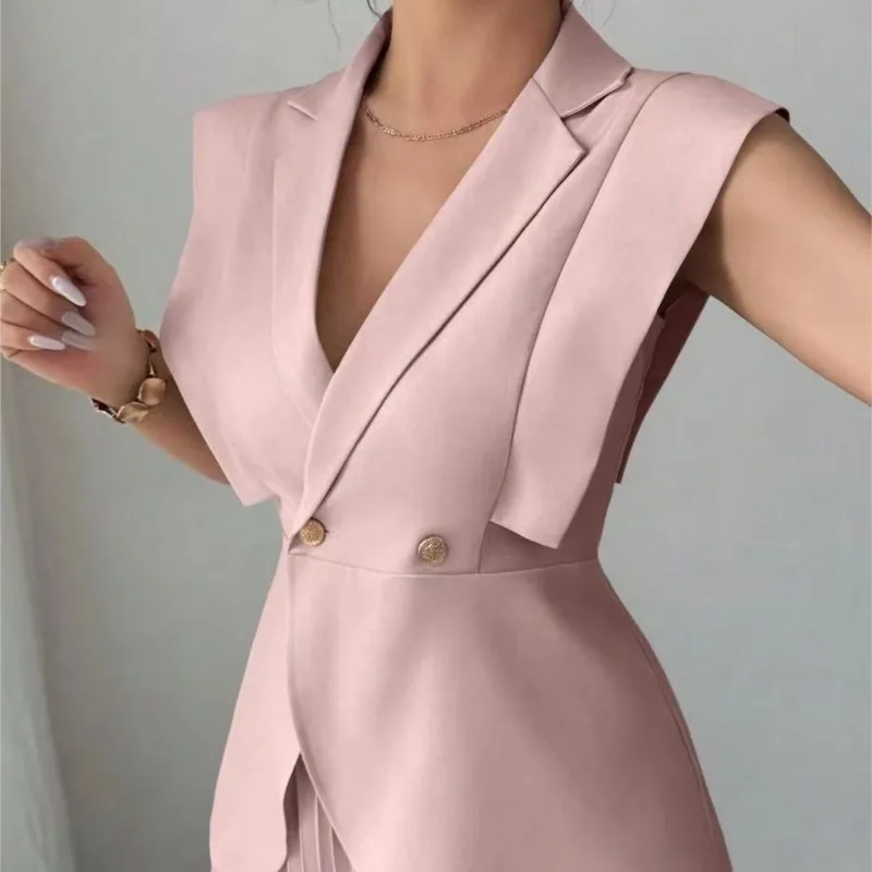 Fashion Temperament Skirt Sets Solid Color Vest Top+ Pleated Skirt Set 2026 New Summer Elegant 2-piece Suit Business Office Lady