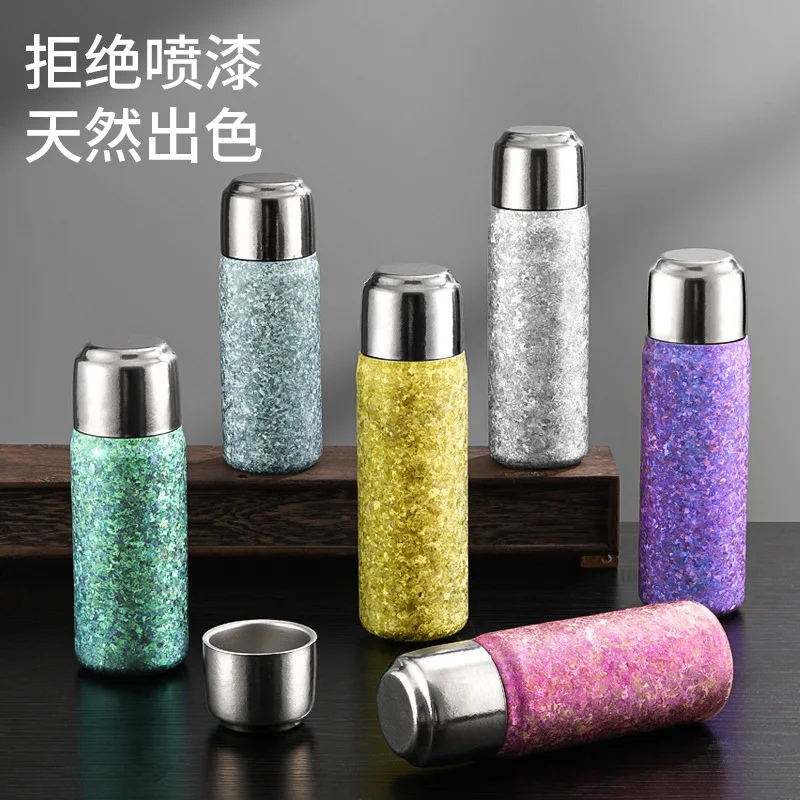 380ml/480ml Pure Titanium Thermos with Bounce Cap,Double layer Vacuum Flasks,Antibacterial Drinkware,High-end Gift Water Bottle