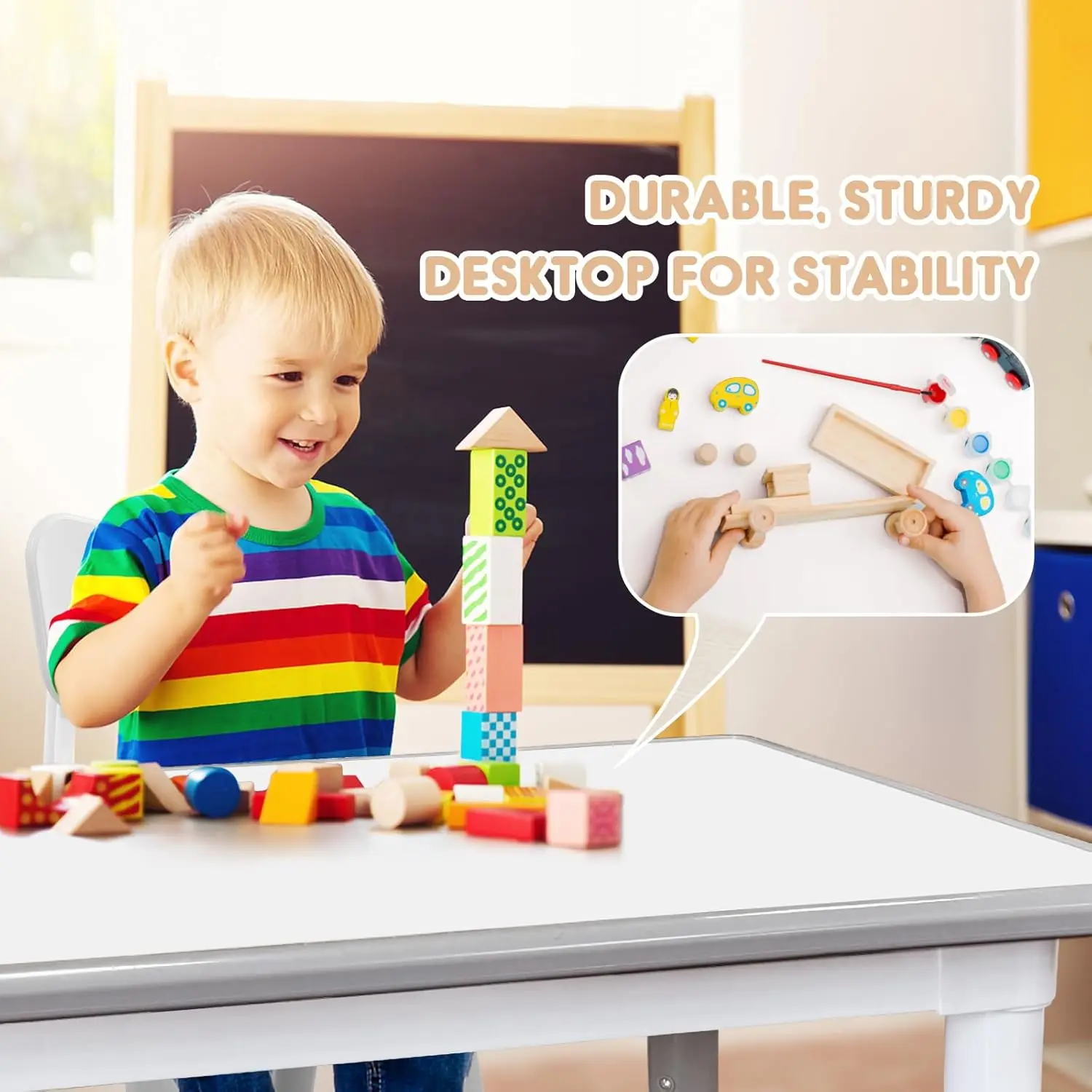 Table and Chair, Toddler Table and Chair Set, Adjustable Kids Table, Non-Slip Table Legs&Organizer, Graffiti Desktop, Suitable f
