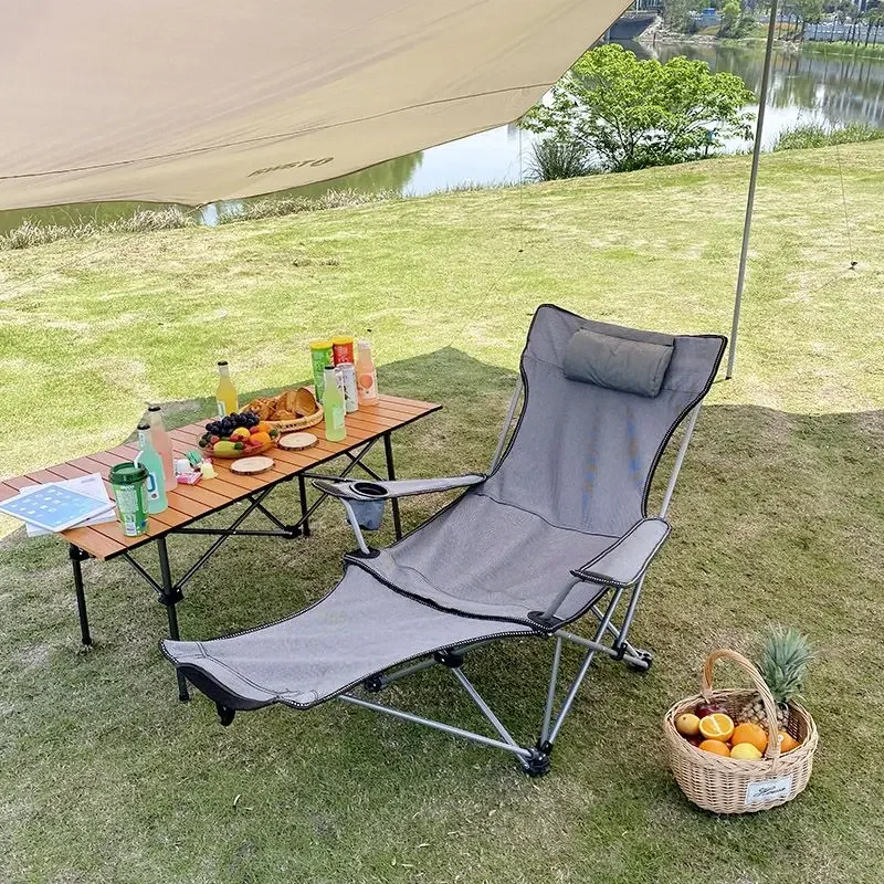 Niceway Foldable Picnic Camping Portable Fishing Chairs Beach Chairs Outdoor Garden Park Single Lazy Chair Backrest Cushion image 3