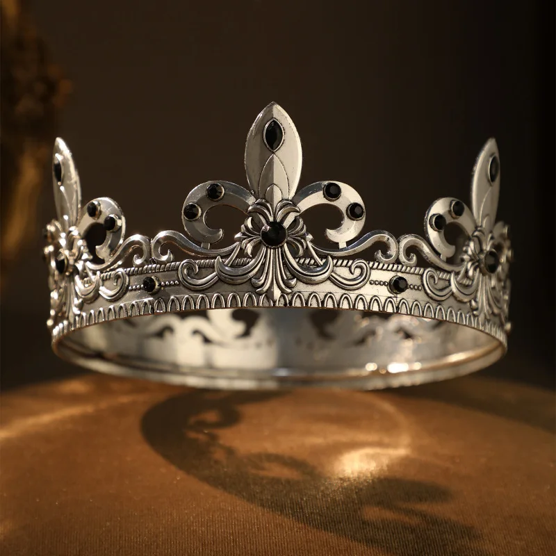 تاج الملك الذهبي/الفضي للرجال، عصابة رأس الأمير تيارا الملكي في العصور الوسطى، إكسسوار أزياء تنكرية لأعياد الميلاد وحفلات الهالوين #3