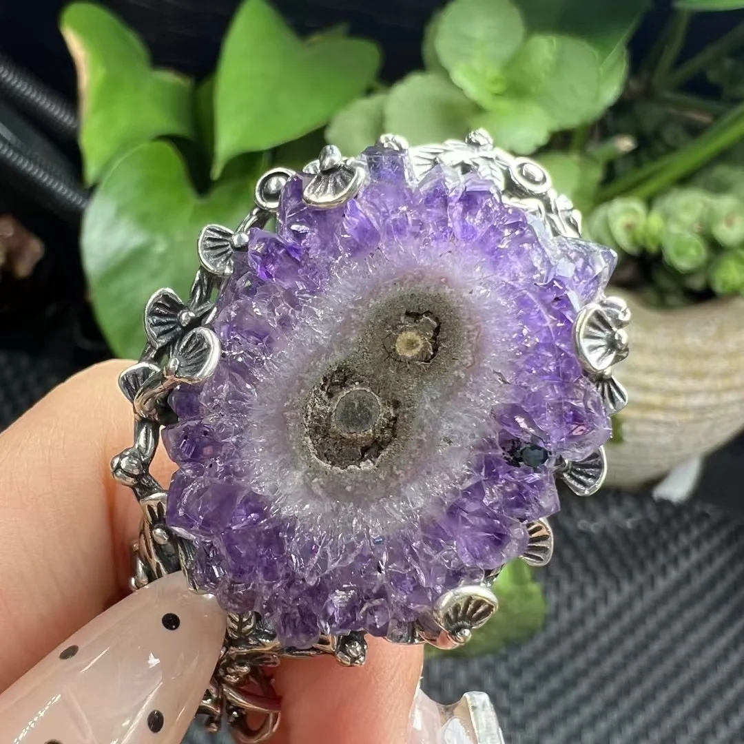 

1 шт. натуральный необработанный грубый аметист цветок браслет из стерлингового серебра 925 пробы форма кусочка Рейки целебный камень ювелирные изделия подарок для женщин