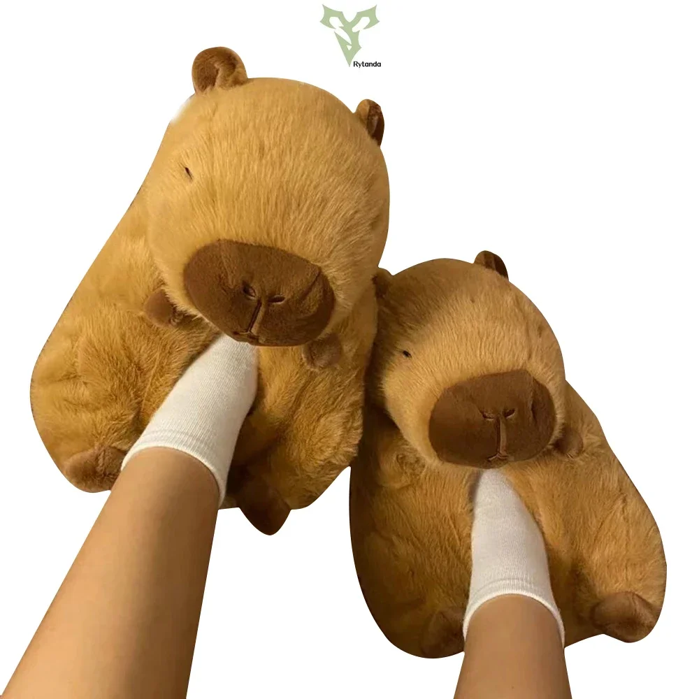 Capybara Plush Slippers Women Cartoon Cute Lovely Soft  Animals Plushy Shoes Cozy Capibara Sandals Winter Indoor Warm Slipper