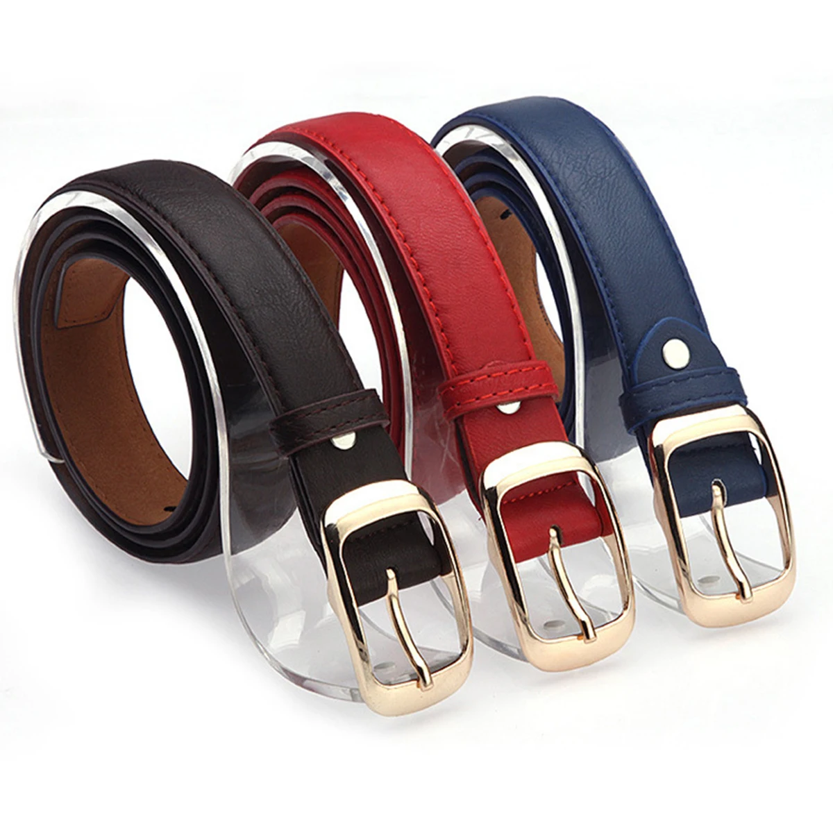 Fashion Women Silver Metal Alloy Ins Pin Buckle Square Belt Thin PU Leather Waist Bands Female Jeans Dress Luxury Waistband 2023