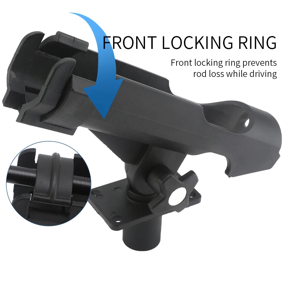 360° Adjustable Clamp-On Rod Holder with Rotating Seat & Oblique Platform for Inflatable Raft/Kayak Fishing