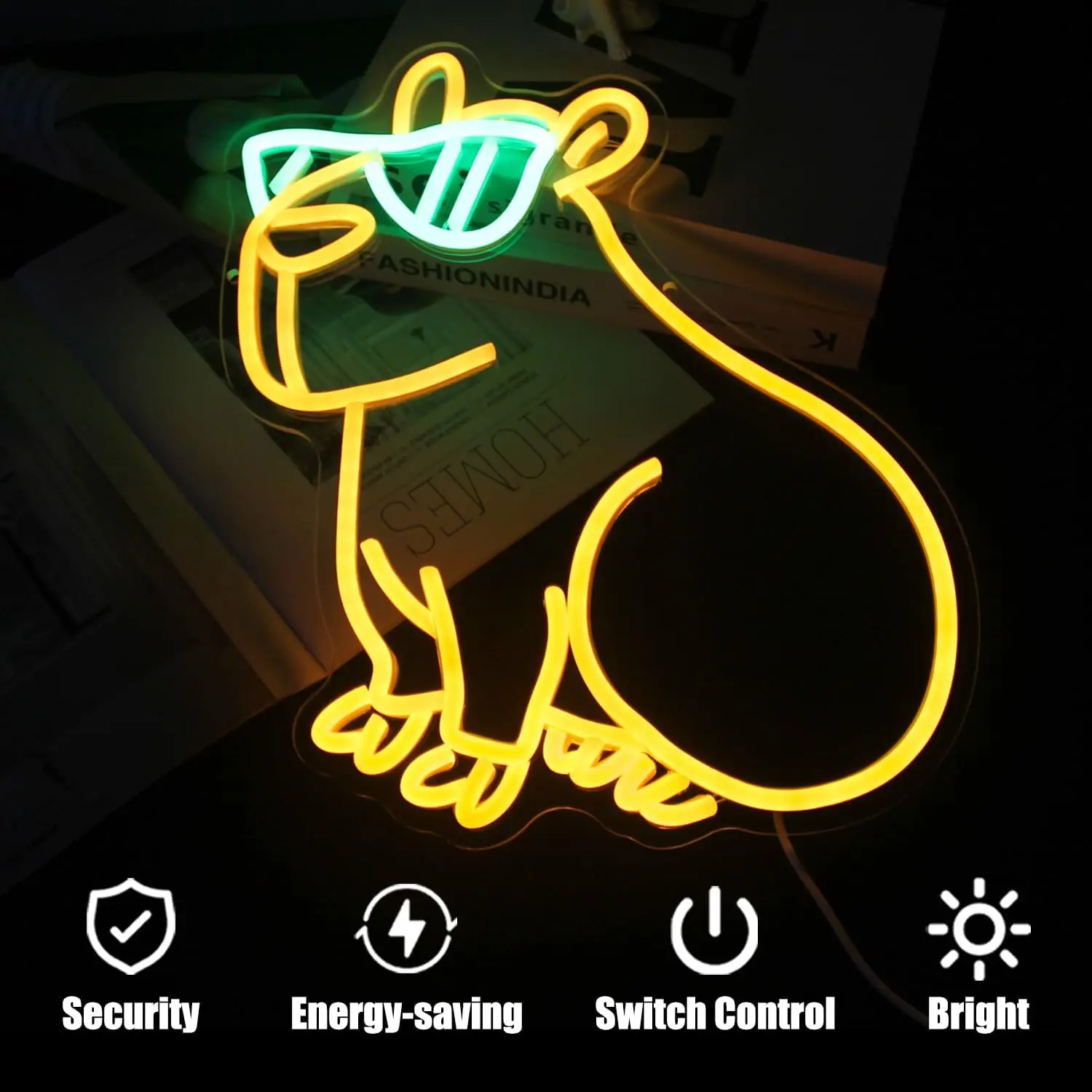 Cool Capybara Neon Sign Cute Animal Glasses LED Neon Lights Sign  For Wall Cartoon Bedroom Room Party Decor Birthday Gifts