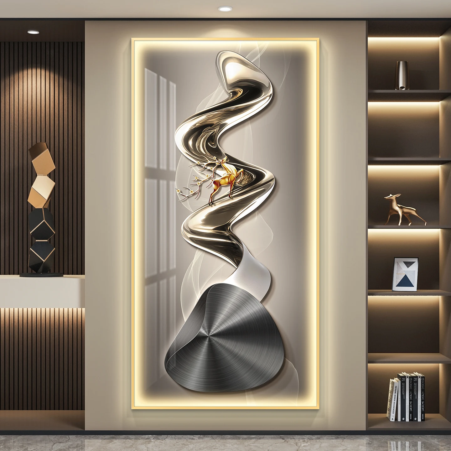 Abstract Luxury LED Lighted Entryway Decorative Painting Hallway Corridor Hanging Painting Minimalist Modern High-end Mural Lamp