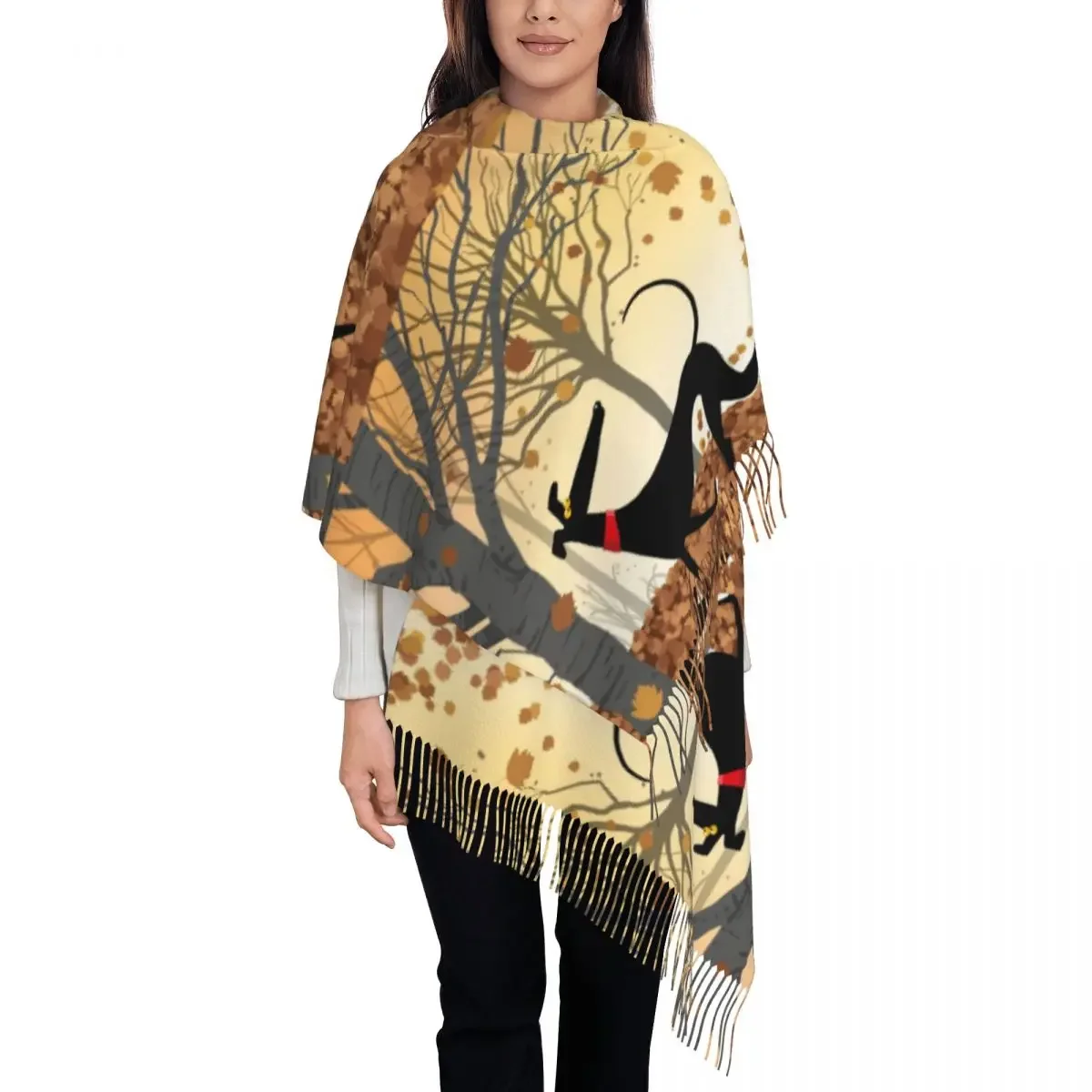 Women's Scarf with Tassel Greyhound Whippet Lurcher Long Soft Warm Shawl Wrap Animal Dog Gifts Pashmina Scarves