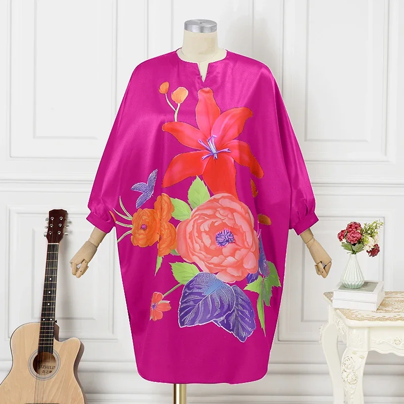 Plus Size 5XL VONDA Women Sundress 2024 autunno Bohemian Floral Printed elegante abito longuette 3/4 manica a pipistrello Casual allentato Retro Robe