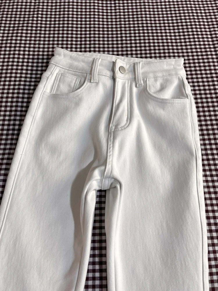 Fce اصطف متوهج الجينز المرأة الخريف الشتاء جديد Sle حجم كبير التخسيس مستقيم الساق حافر السراويل عادية عالية الخصر