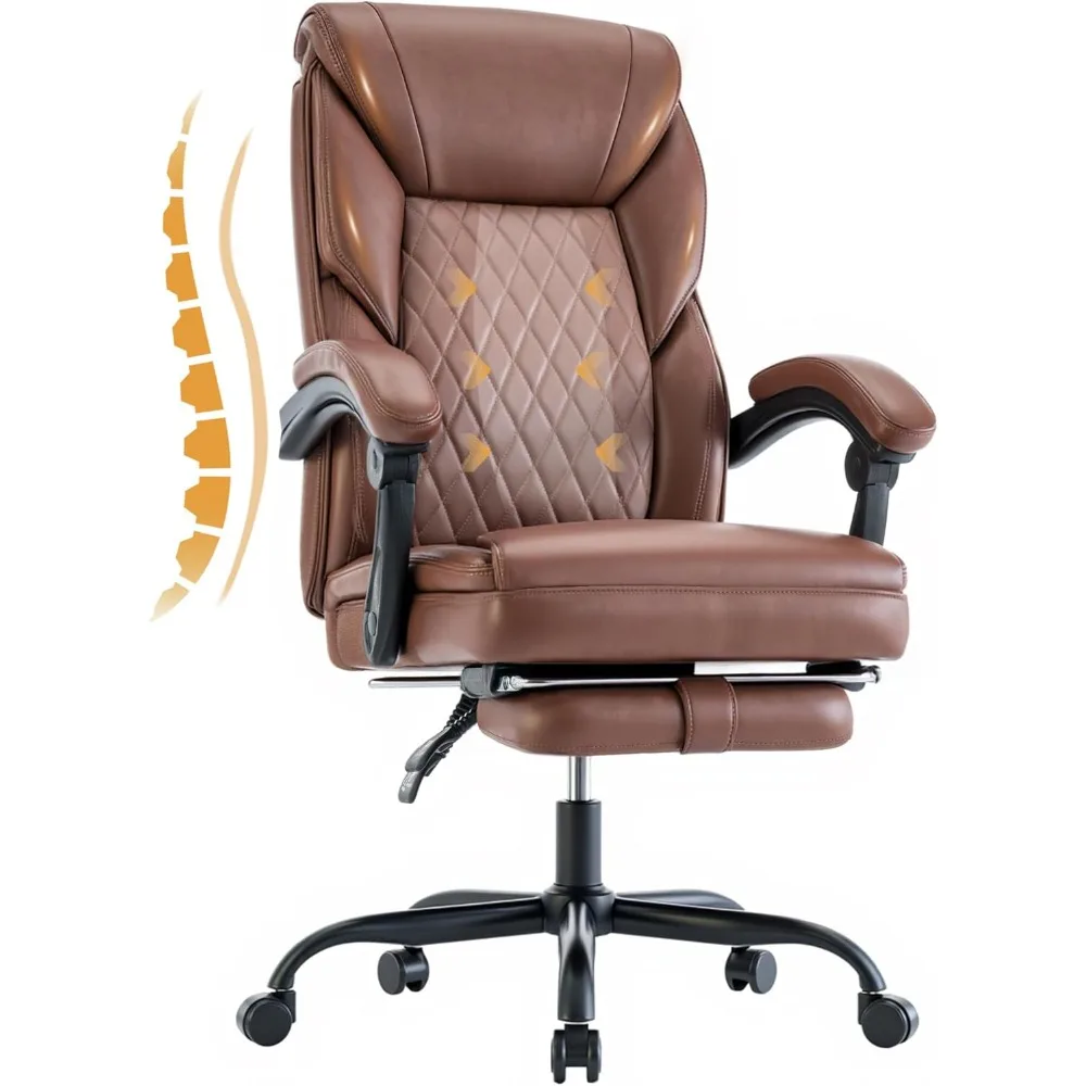 Executive Office Chair Big and Tall with Footrest and Pockets Ergonomic Home Computer Gaming Desk Task High Back PU Leather Adju
