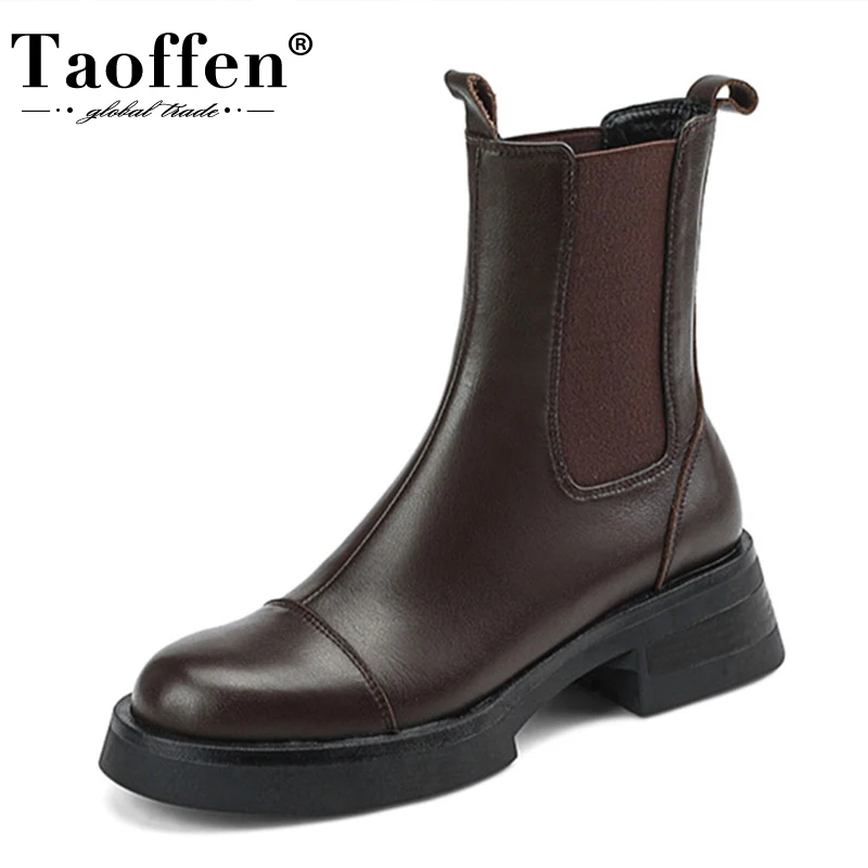 Taoffen 2022 New Trend Women Ankle Boor Real Leather Female Winter Shoes Fashion Casual Ladies Short Boot Footwear Size 34-39