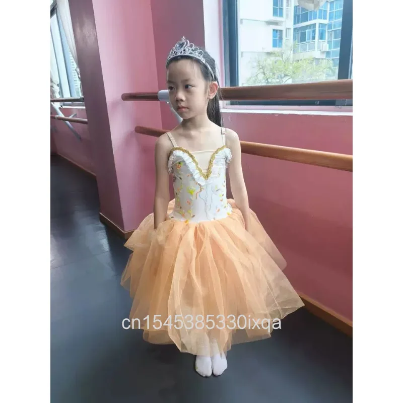 

Профессиональное романтическое балетное платье-туту для девочек и женщин, длинное, с пайетками, для выступлений