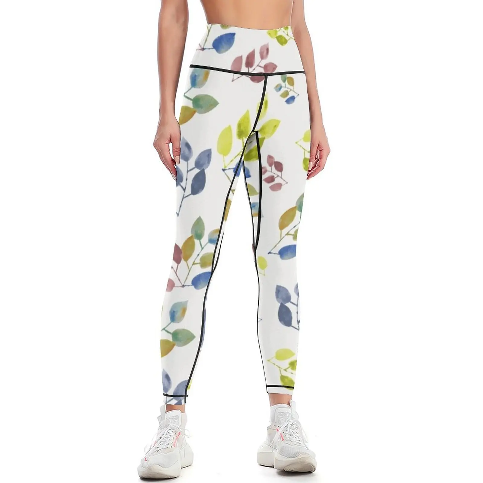 Watercolour leaf pattern 2 Leggings sport pants active wear sports for Womens Leggings