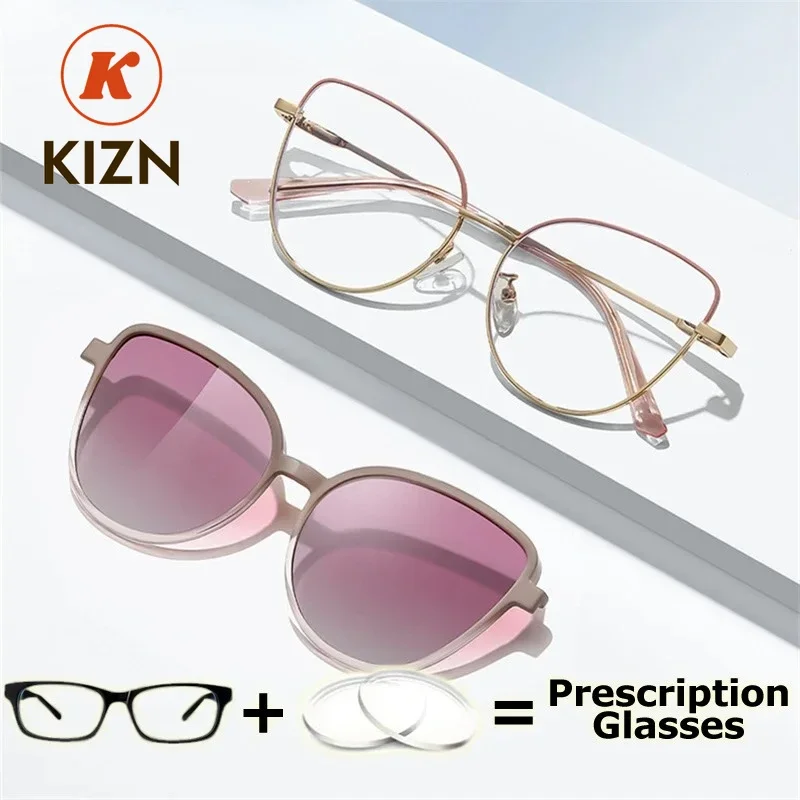 

KIZN Myopia Cat Magnetic Spectacle Multifocal Progressive Designer Sunglasses Women Eye Recipe Clip Eyeglasses Prescription