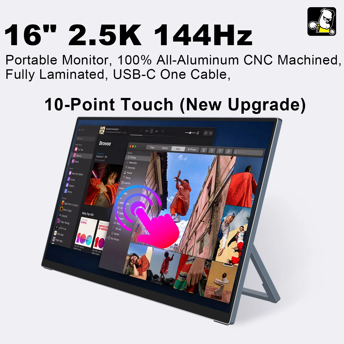 16-inch 2.5K Touchscreen Full Aluminum CNC Full Lamination 144Hz High-Definition High-Brightness One-Cable Portable Monitor