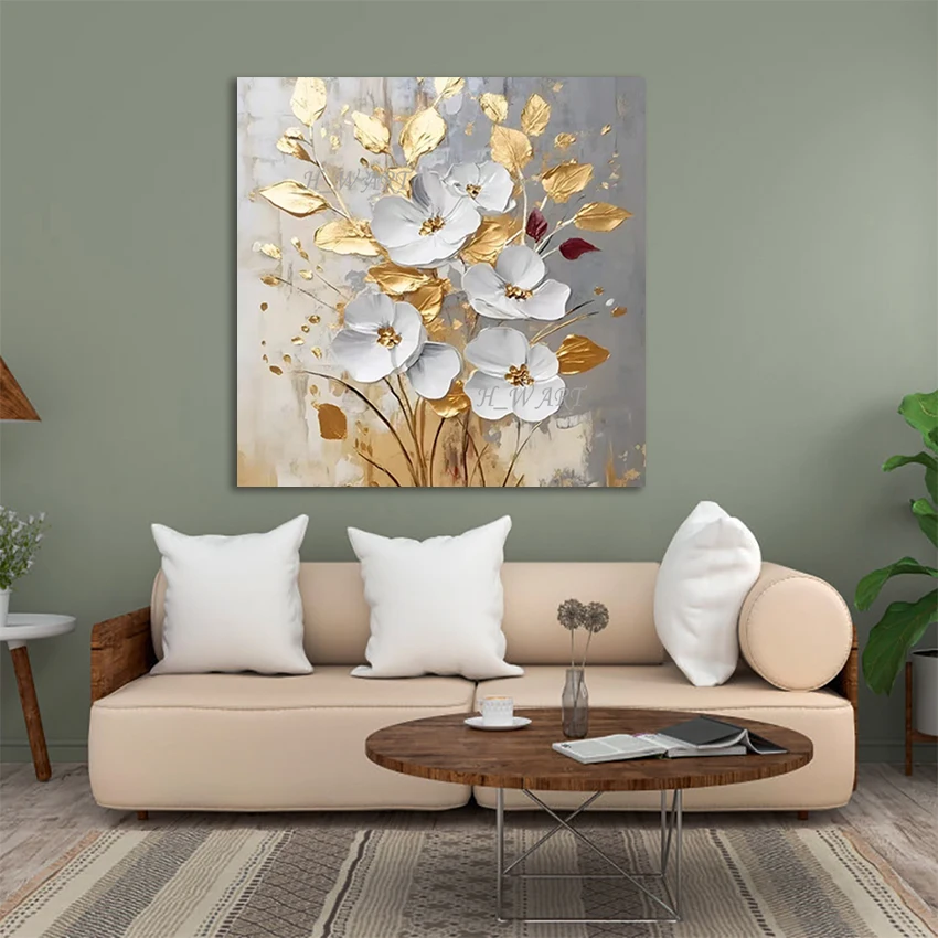 

Текстурированный дизайн из золотой фольги, абстрактные картины маслом на холсте, художественное оформление, оптовая картина, безрамные акриловые цветы, стена