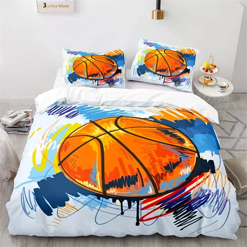 Boys Basketball Bedding Set Sports Theme 3D Ball Duvet Cover Full King For Teen Men Microfiber Competitive Game Comforter Cover